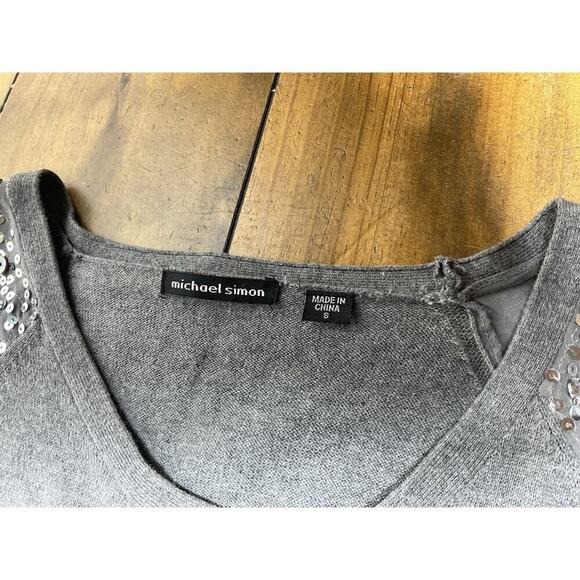 MICHAEL SIMON Gray Knit Sweater Dress Sequin Buttons Embellished Cashmere Blend - Picture 4 of 8